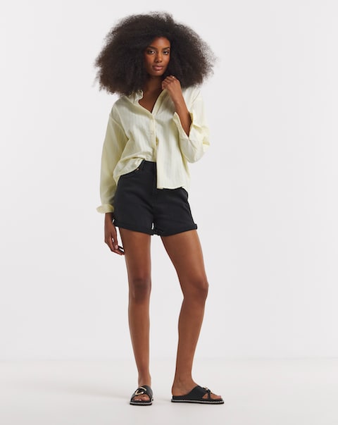 Simply Be 99/1 Washed Black Comfort Stretch Denim Loose Mom Short