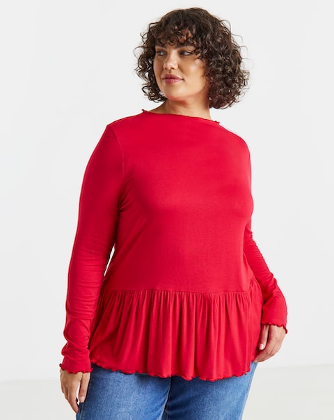 Simply Be Red Long Sleeve Peplum Top