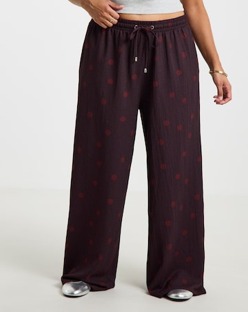 Simply Be Chocolate Spot Textured Waffle Wide Leg Trouser