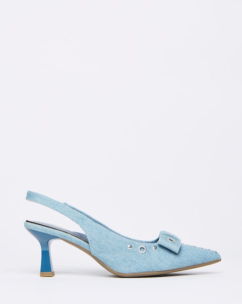 Delia Eyelet Detail Slingback Point Court Shoes - Wide Fit (E)