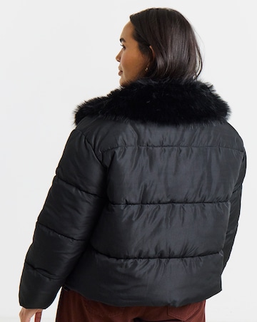Black Faux Fur Collar Short Padded Coat