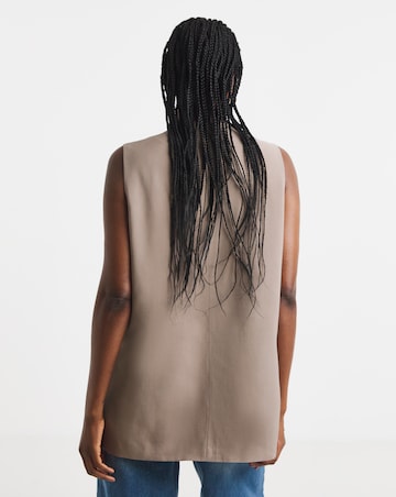 Neutral Soft Twill Longline Waistcoat