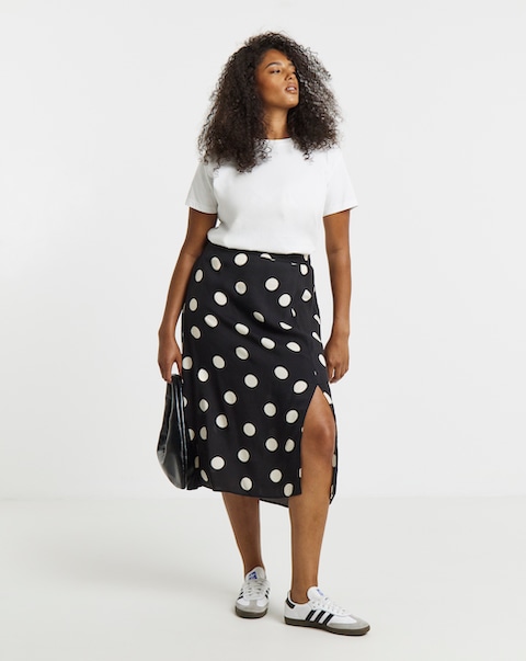 Simply Be Mono Spot Print Midi Skirt