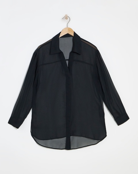 Black V Neck Sheer Shirt
