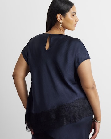 Joanna Hope Lace Trim Asymmetric Satin Top