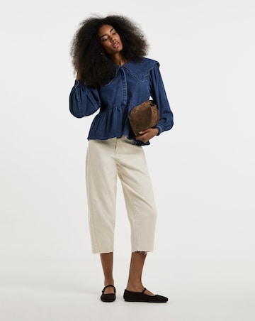 Simply Be Mid Blue Denim Scalloped Collar Peplum Blouse