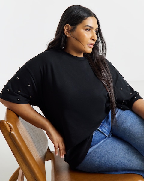 Simply Be Black Stud Short Sleeve T-Shirt