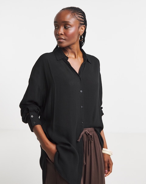 Simply Be Black Crinkle Shirt