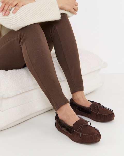 Fiora Classic Suede Moccasin Slippers - Wide Fit (E)