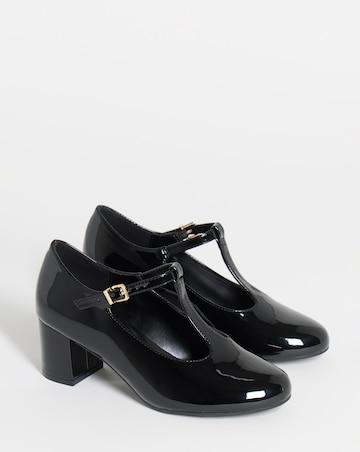 Cherry T Bar Block Heel Shoes - Extra Wide Fit (EEE)