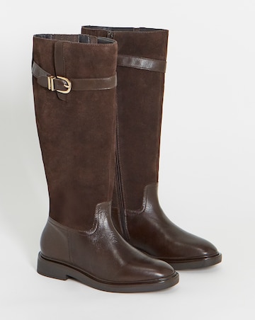 Zoe Leather Flat Knee High Riding Boots - Wide Fit (E) & Curvy Calf