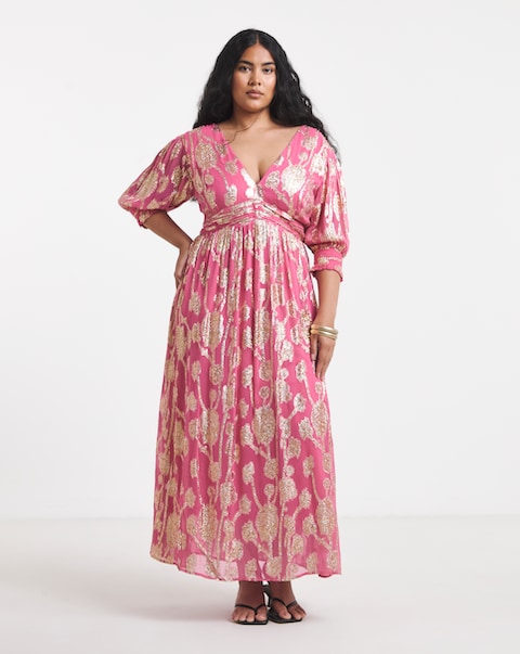 Simply Be Pink and Gold Jacquard Detail Maxi Dress