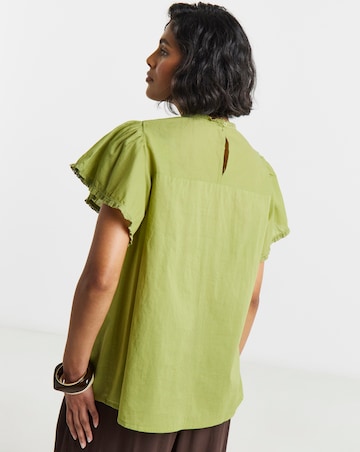 Olive Angel Sleeve Lace Insert Blouse