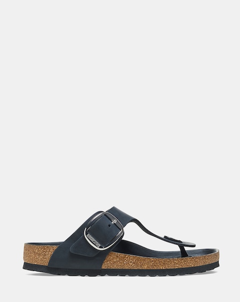 Birkenstock Gizeh Black Oiled Leather Big Buckle Sandals - Standard Fit (D)