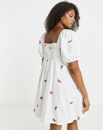 Simply Be White Poplin Embroidered Fruit Skater Dress