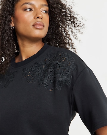 Simply Be Black Luxe Heavyweight Cotton Cut Work T-Shirt