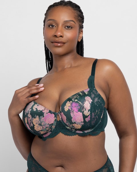 Dorina Curves Anahi Lightly Padded Full Cup Wired Bra Green Floral