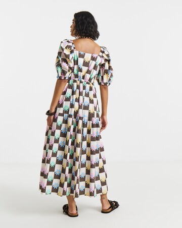 Twisted Wunder Cotton Check Floral Midaxi Dress