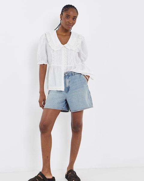 Vila High Waist Belt Denim Short