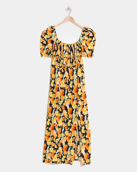 Floral Print Plisse Midi Dress