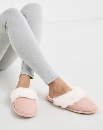 Elyse Faux Fur Mule Slippers - Wide Fit (E)