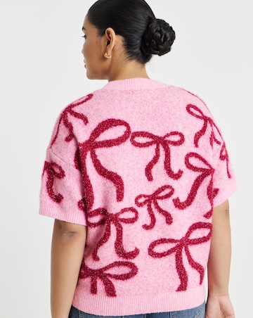 Tinsel Bow Short Sleeve Jumper