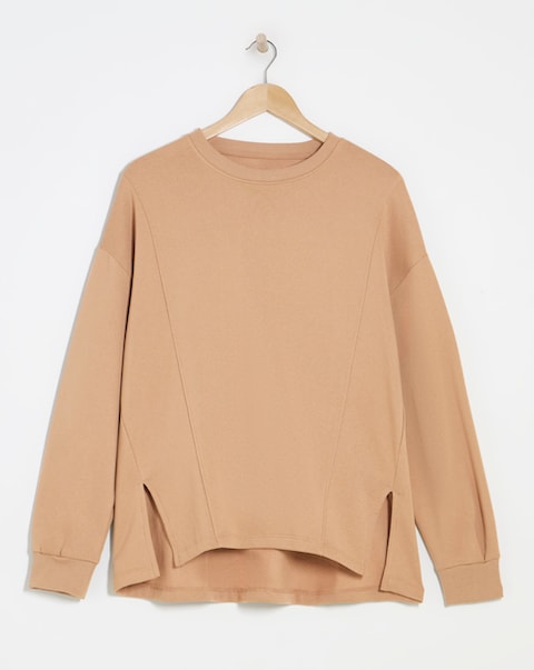 Latte Piping Detail Side Split Sweatshirt
