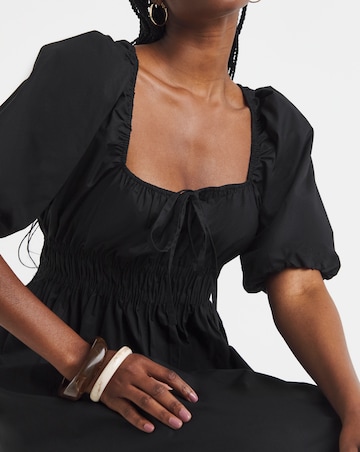 Simply Be Black Cotton Poplin Tie Front Midi Dress