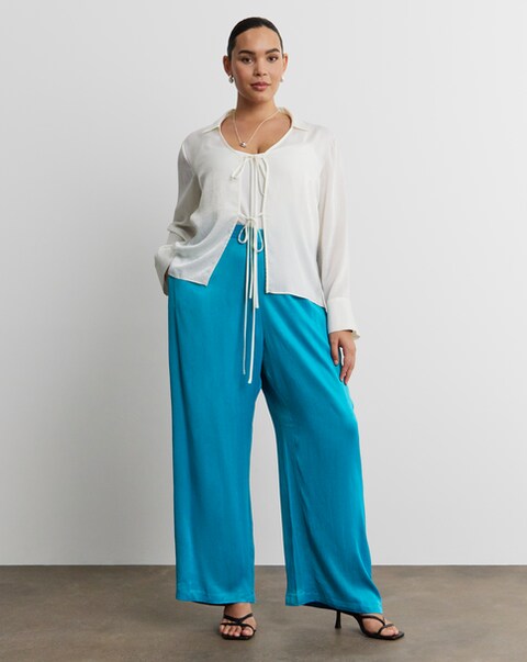 Joanna Hope Blue Satin Wide Leg Trousers