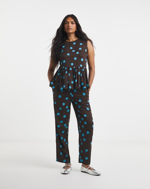 Simply Be Chocolate Spot Linen Trouser