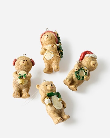 Gisela Graham Bear Hanging Decorations - Set of 4