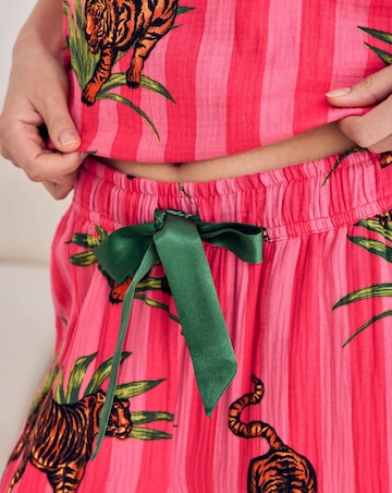 Chelsea Peers Organic Cotton Cheesecloth Cami Pyjama Set Tiger Stripe Print