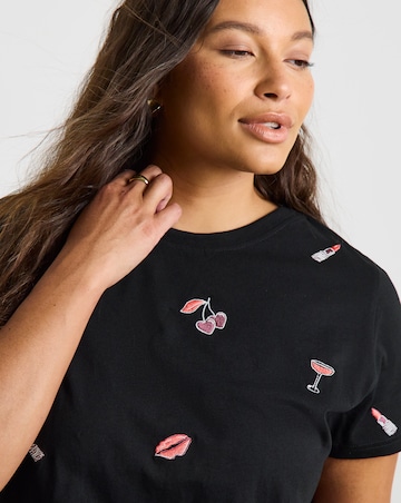 Simply Be Black Scattered Embroidered T-Shirt
