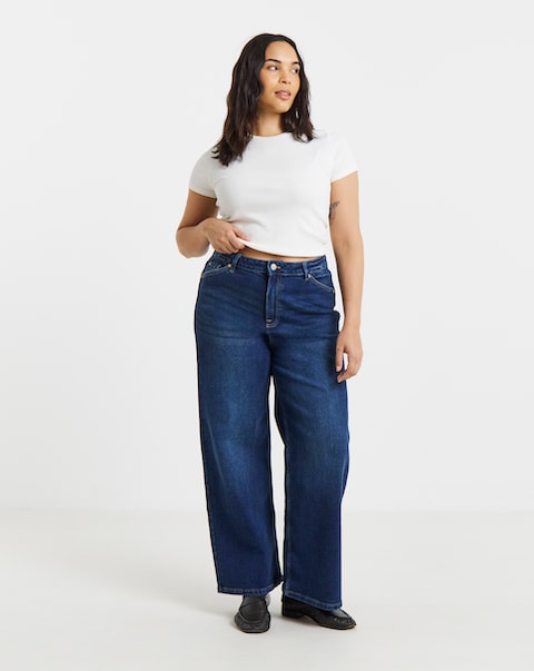 99 1 Indigo Comfort Stretch Slouchy Wide Leg Jeans