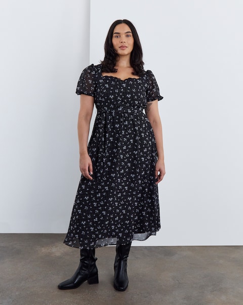 Simply Be Black Ditsy Tea Dress
