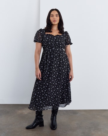 Simply Be Black Ditsy Tea Dress