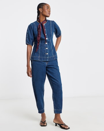 Simply Be Mid Wash Button Through Denim Blouse