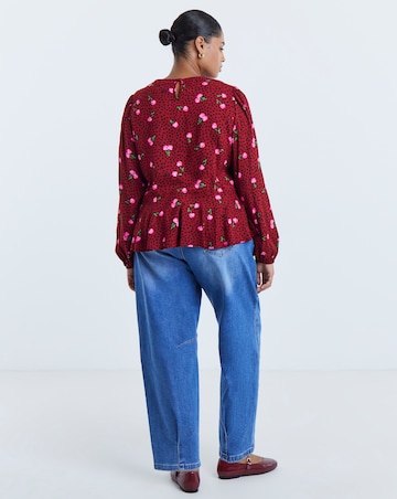 Simply Be Cherry Print Long Sleeve Peplum Top