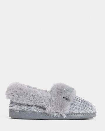 Audrey Faux Fur Trim Full Back Slippers - Wide Fit (E)