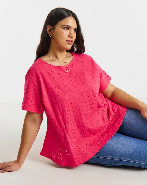 Simply Be Red Stretch Broderie Fit and Flare Top
