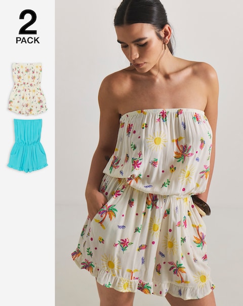 Simply Be 2 Pack Value Bandeau Beach Playsuits