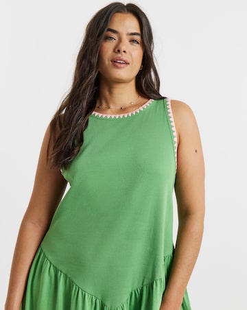 Jersey Mix Midi Dress With Whipstitch