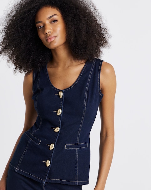 Simply Be Indigo Statement Button Denim Top Co Ord
