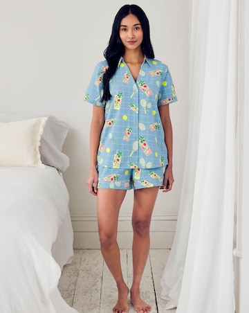 Chelsea Peers Organic Cotton Pyjama Shorts Set Tennis & Cocktails Print