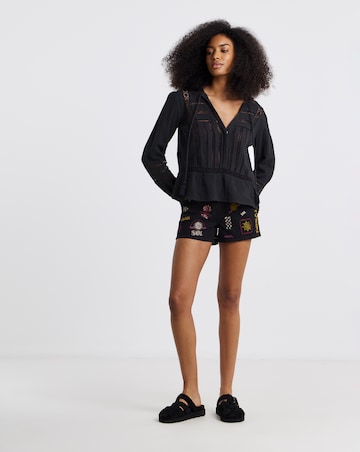 Black Sol Embroidered Denim Shorts