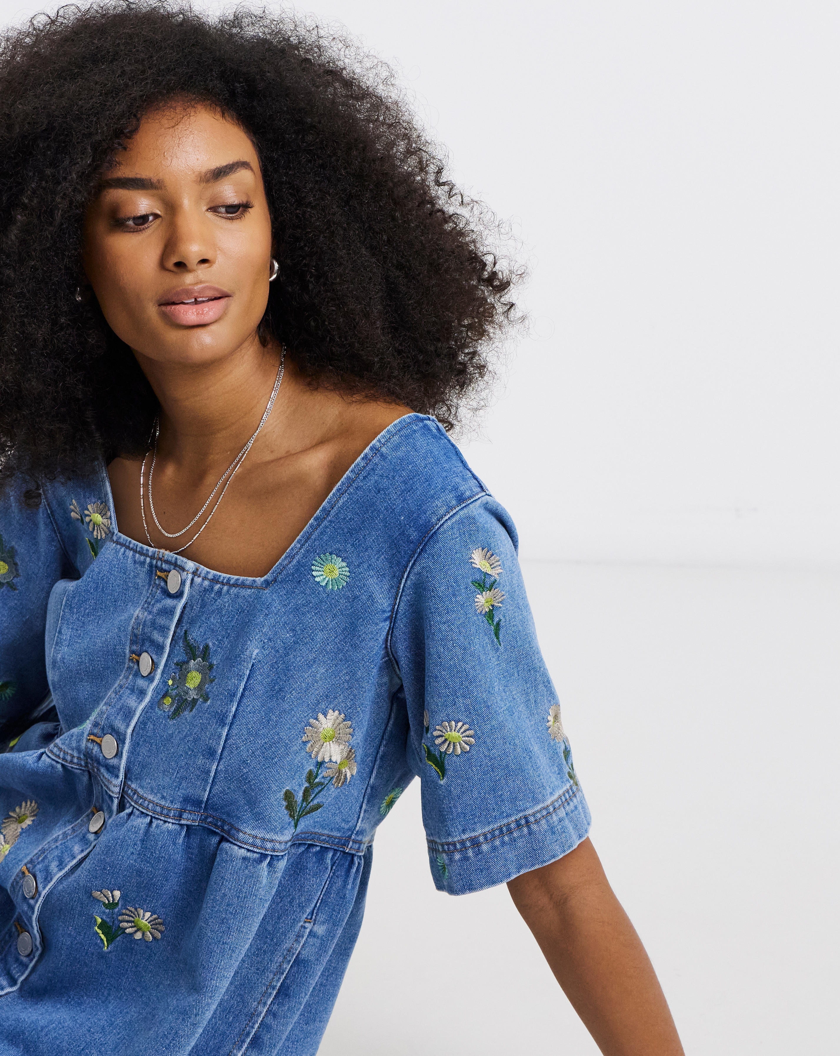 Daisy Embroidered Denim Dress | Simply Be