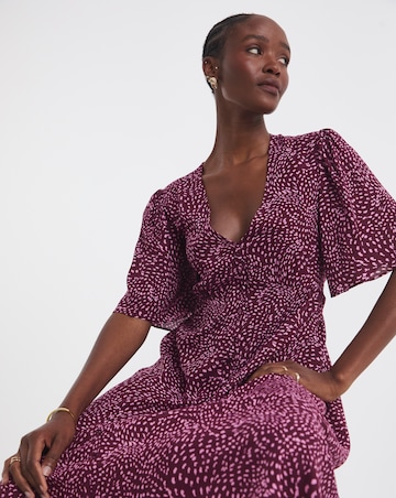 Berry Print Spun Viscose Button Up Midi Dress