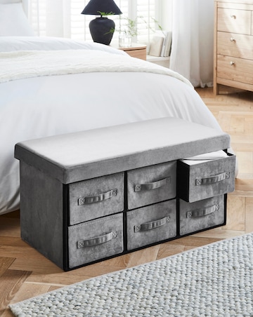 Foldable Velvet Drawer Ottoman