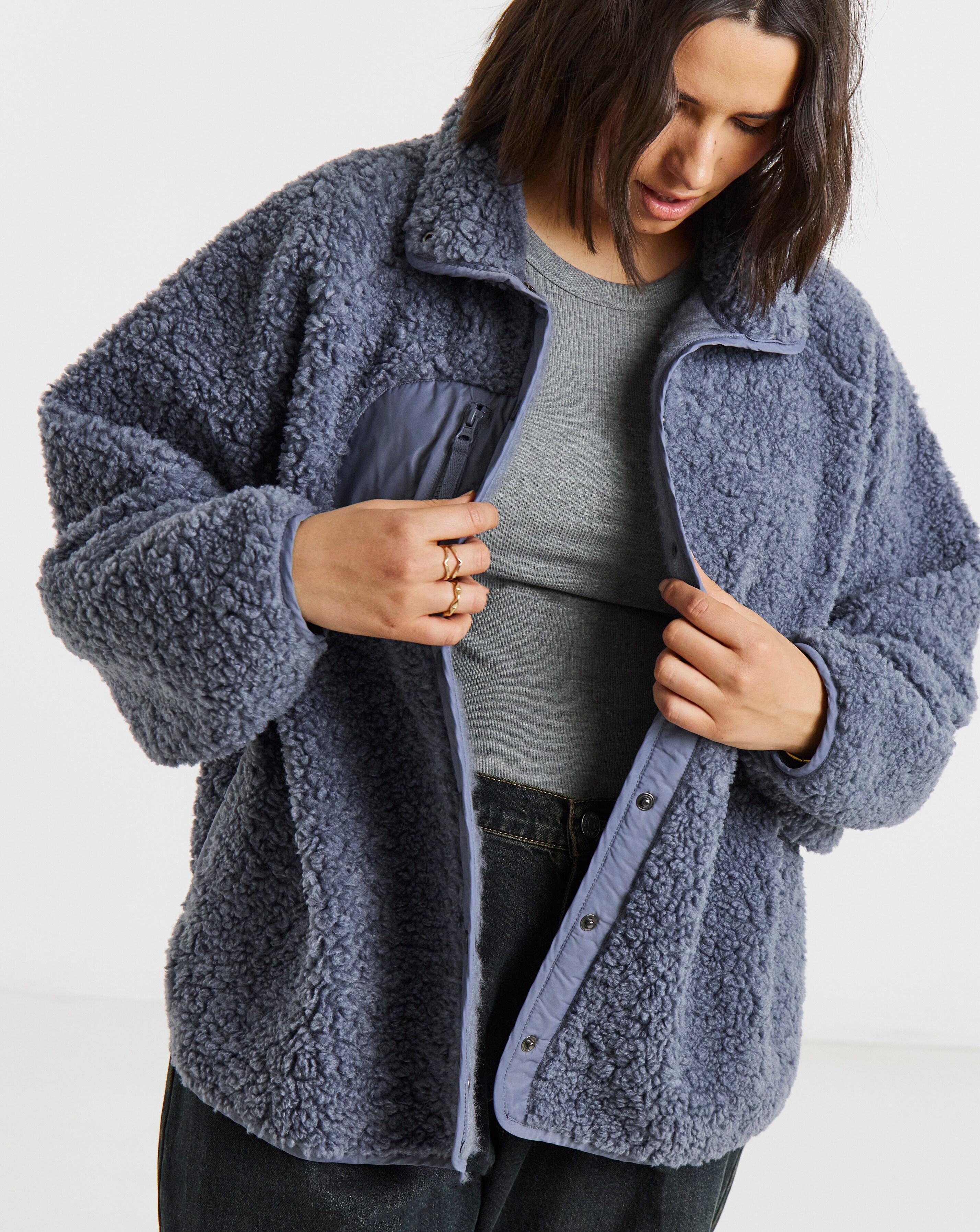 Simply Be Slate Grey Teddy Fleece Quarter Zip Sweatshirt