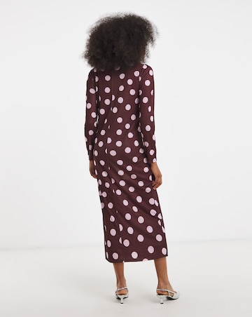 Burgundy And Pink Spot Print Mesh Midi Dress